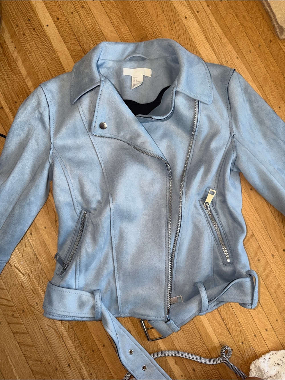 H&M Pale Blue Suede Moto Jacket